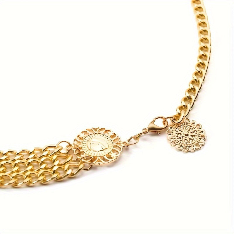 Boho Tassel Waist Chain Belt w/ Sun Pendant, Adjustable Elastic for Women