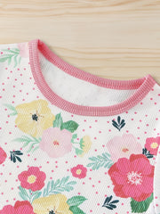 Floral Pattern Kid's Pajamas 2pcs Set Long Sleeve Top & Pants