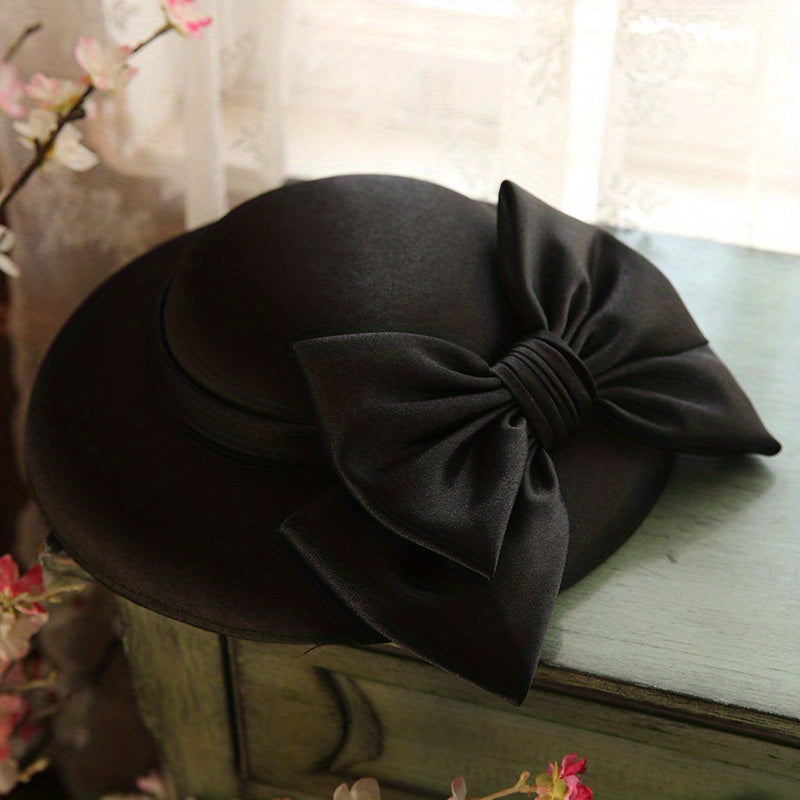 French Style Church Fascinator Hat Solid Bow Decor Derby Hat
