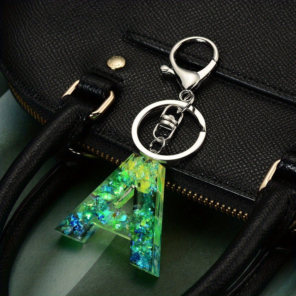 Green Resin Initial Letter Keychain Decorative Bag Accessory Key Ring