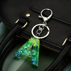 Green Resin Initial Letter Keychain Decorative Bag Accessory Key Ring