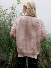 Oversized Turtleneck Sweater with Side Slit - Women's Clothing