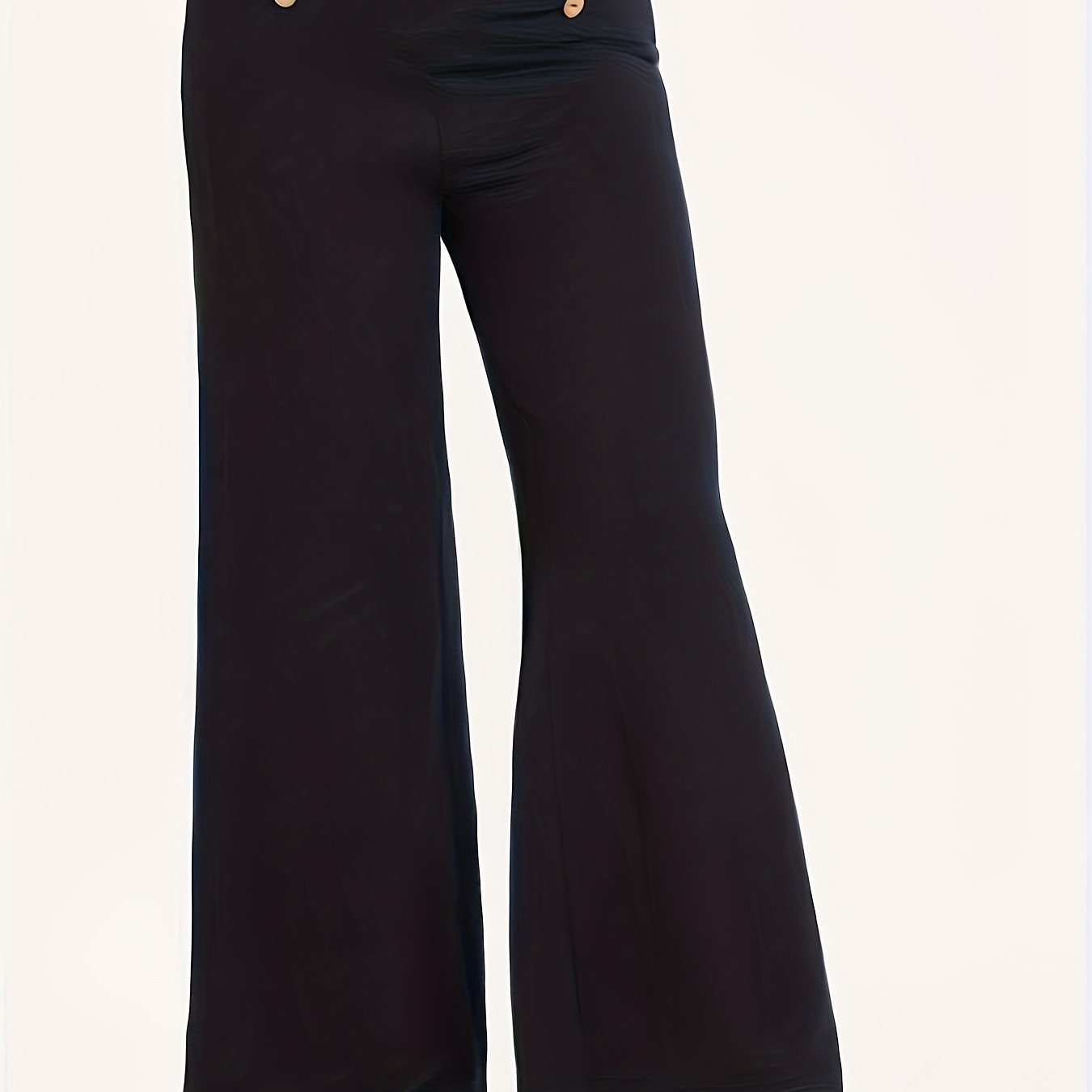  High Rise Flared Leg Trousers with Button Decor