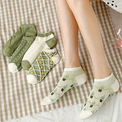 5 Pairs Floral Textured & Lightweight Low Cut Ankle Socks Women's Stockings