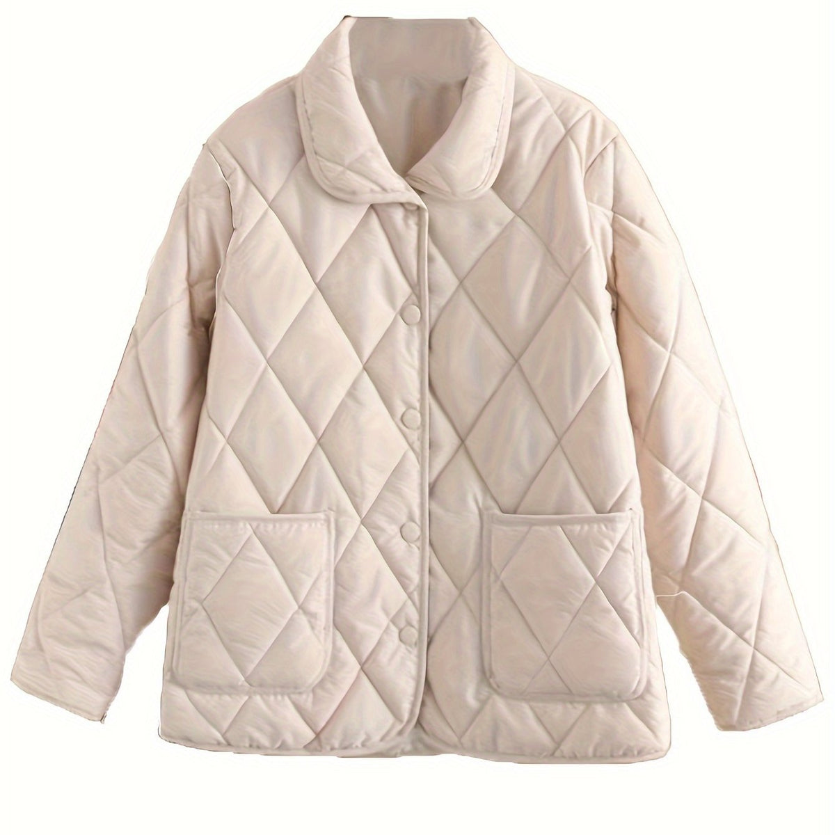 Solid Lapel Quilted Jacket Long Sleejsonves Patched Pockets Outdoor Padded Jacke
