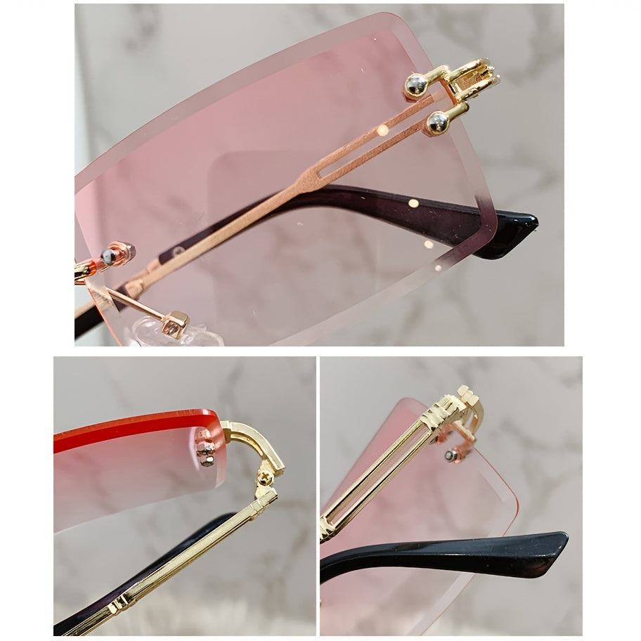 Rectangular Sunglasses for Men Frameless Cut Edge Retro Y2K Party