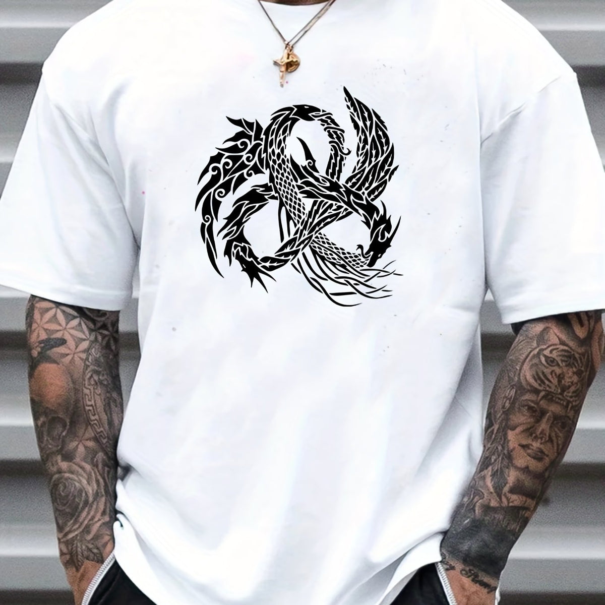 Dragon Loong Print Men's Graphic Crew Neck T shirt Casual Comfy Tees Tshirts
