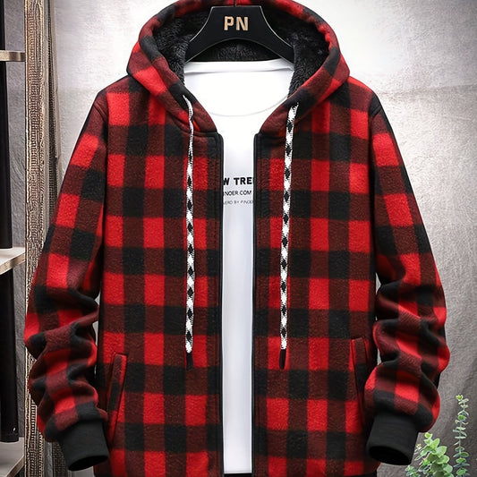 Vintage Plaid Hooded Jacket Men's Zip Up Coat Fall Winter
