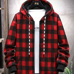 Vintage Plaid Hooded Jacket Men's Zip Up Coat Fall Winter