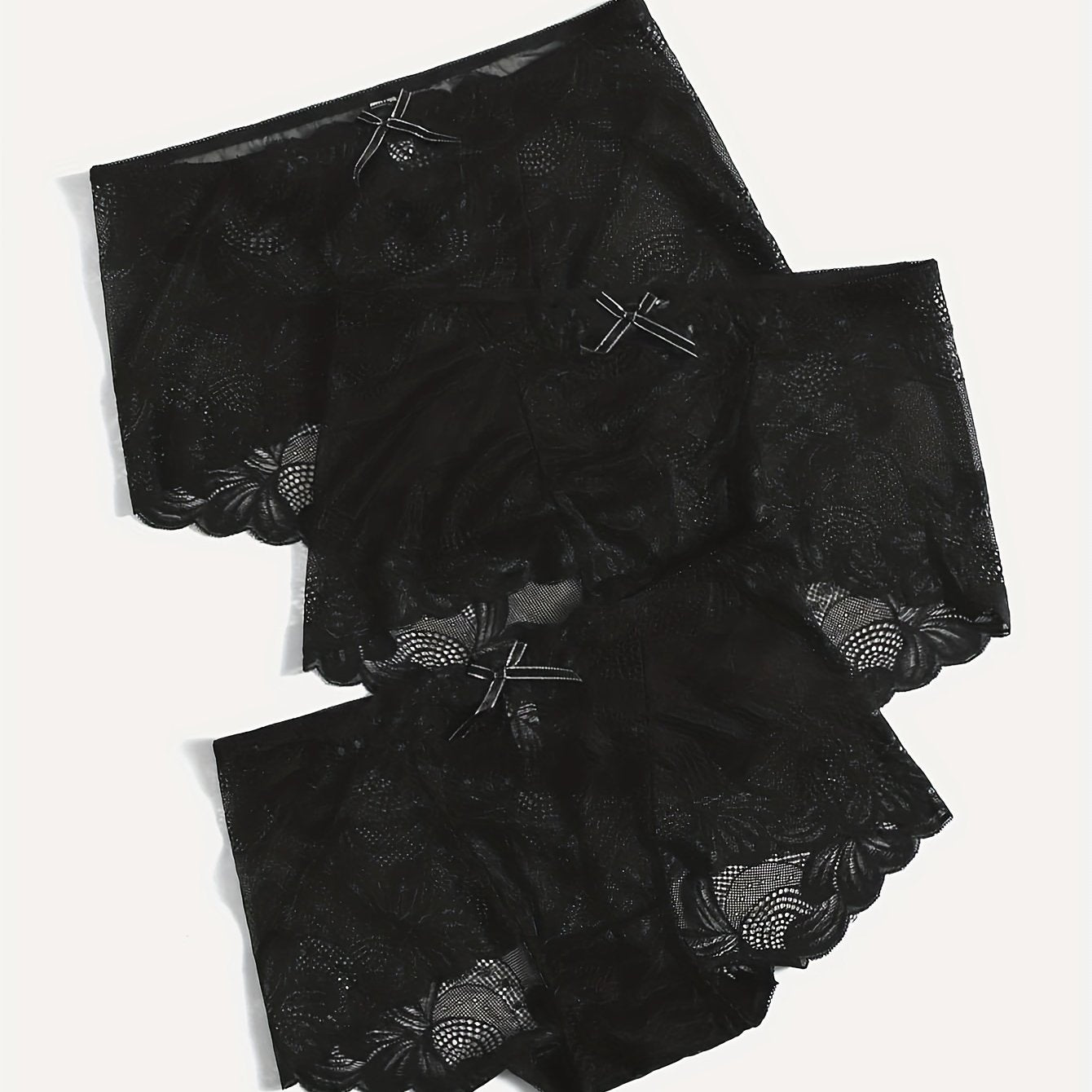 3 Pack Plus Size Panties Set Women's Plus Floral Lace Bow Detail