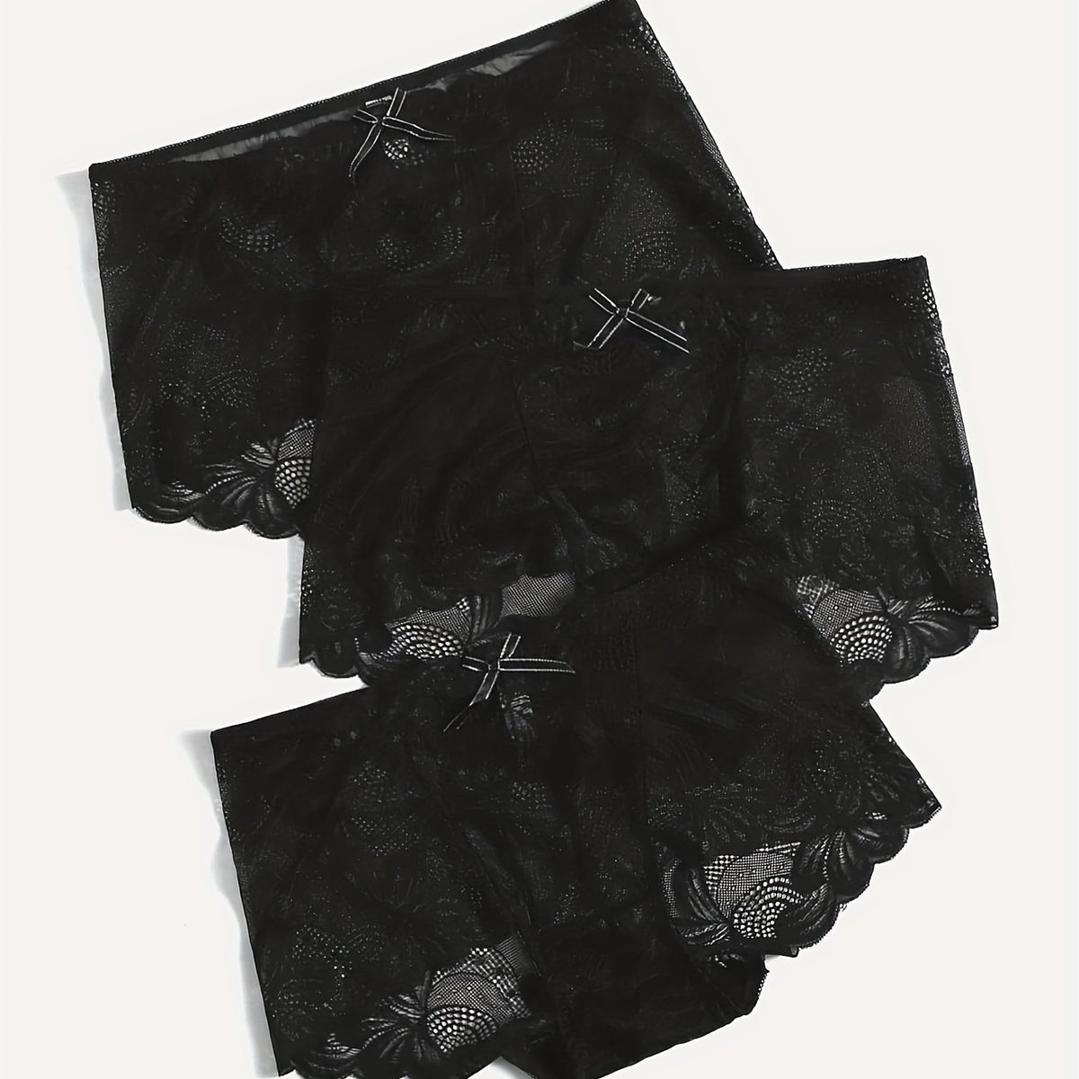 3 Pack Plus Size Panties Set Women's Plus Floral Lace Bow Detail