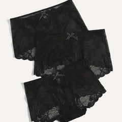3 Pack Plus Size Panties Set Women's Plus Floral Lace Bow Detail