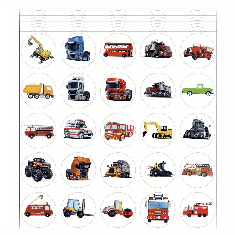 Cartoon Vehicle Stickers Truck Engineering Excavator Round Small Decals