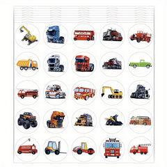 Cartoon Vehicle Stickers Truck Engineering Excavator Round Small Decals
