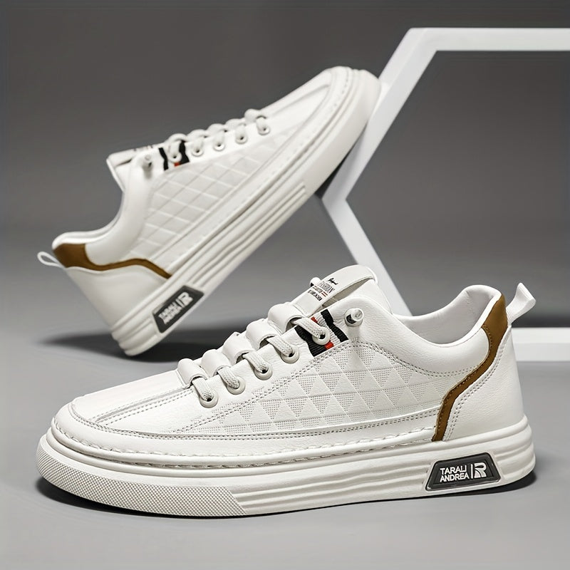 Men's Lace-up Sneakers Easy Clean PU Leather Skate Shoes Good Traction