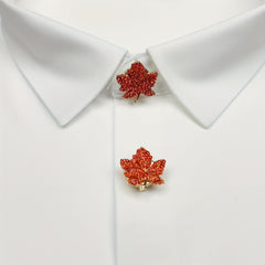 2pcs Red Maple Leaves Rhinestone Button Covers for Shirts