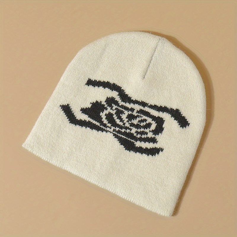 Y2K Flower Beanie Knitted Hat Street Style Warm Cap
