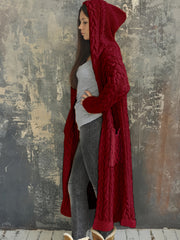  Women's Solid Hooded Cardigan Coat Knitted Sweater Coat