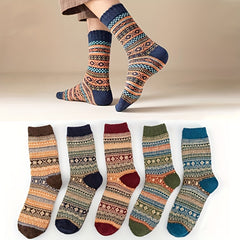 5 Pairs Geometric Pattern Colorblock Mid Tube Socks Women's Stockings