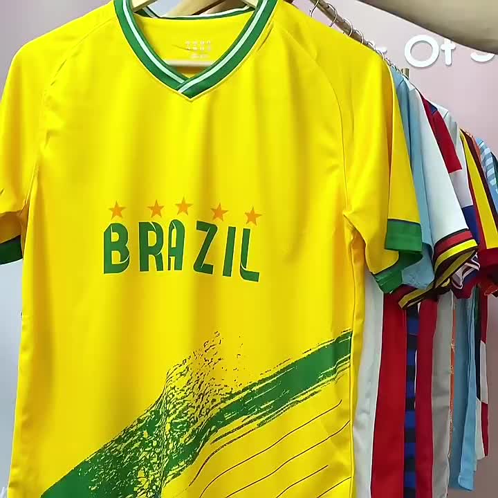 Brazil Graffiti Print V Neck T Shirt Short Sleeve Stretchy Jersey