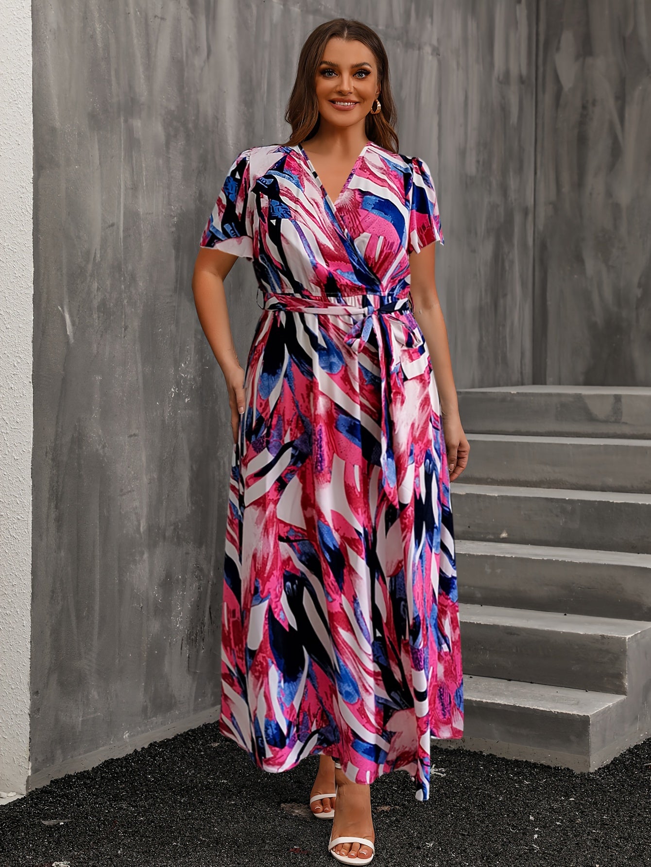  Casual Dress Women's Plus Allover Print Maxi Dress