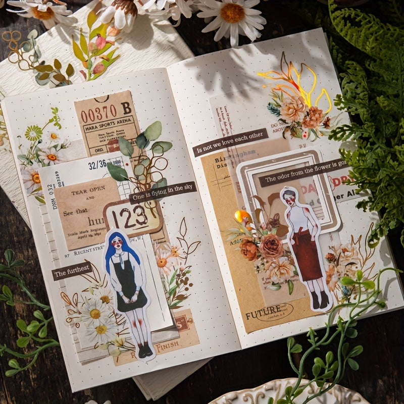 40pcs Vintage Plants & Flowers Stickers for DIY Art Supplies
