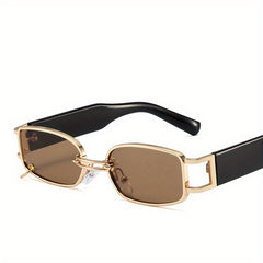 Y2K Rectangle Frame Sunglasses Metal Ring Decor Glasses Vacation UV400