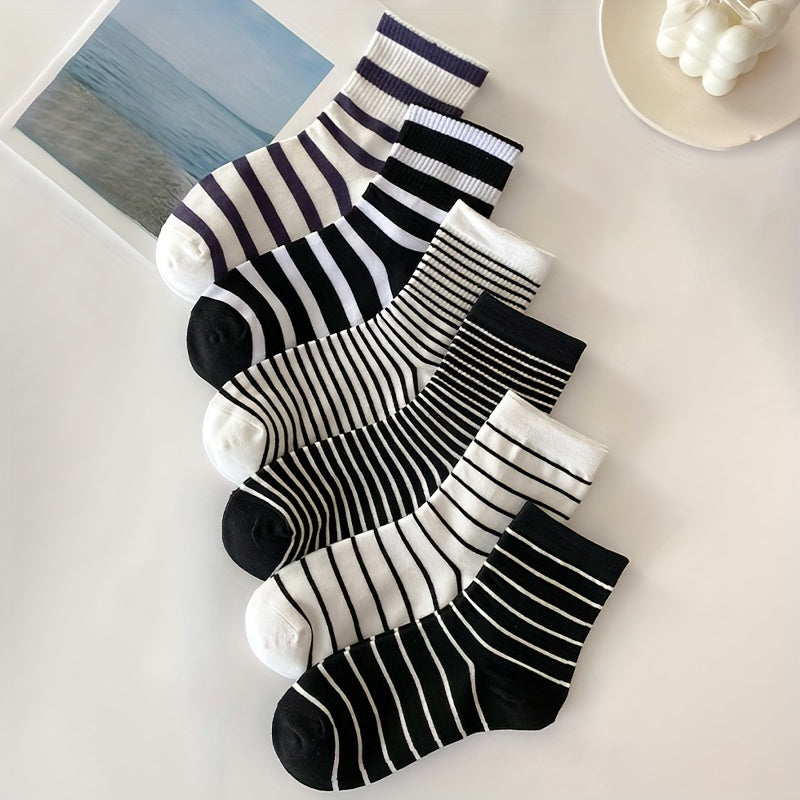 6 Pairs Striped Crew Socks for Women