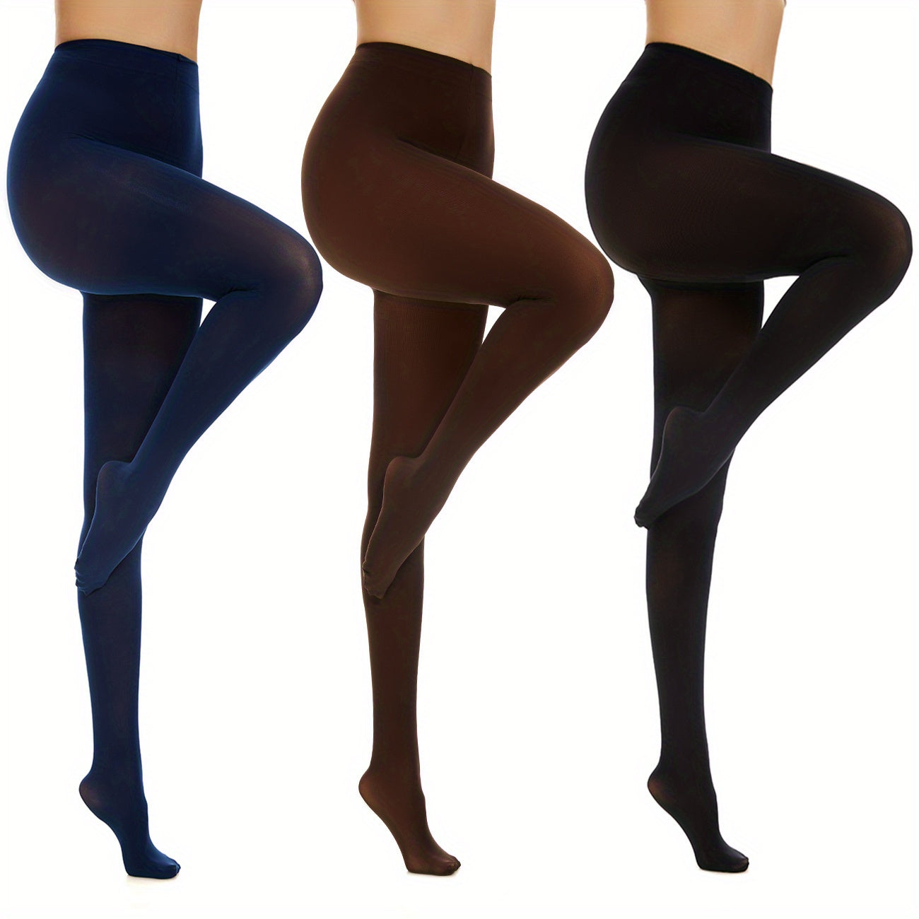3 Pairs Opaque Solid Tights High Waist Footed Pantyhose Women's Stockings