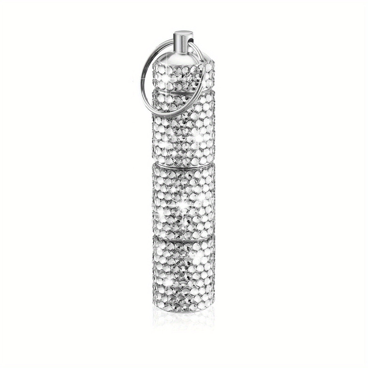 Rhinestone Pill Case Container Keychain for Travel