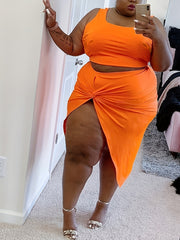  Sexy Tank Crop Top & Draped Skirt Two Piece Set