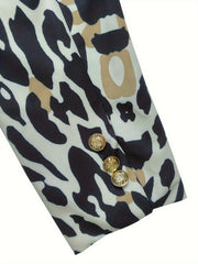  Leopard Print Button Decor Blazer