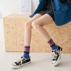 5 Pairs Geometric Pattern Socks Mid Tube Stockings