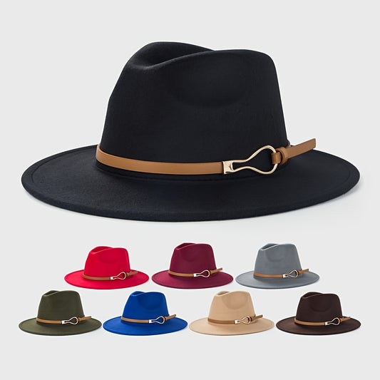 Retro Woolen Jazz Hat with Monochrome Belt