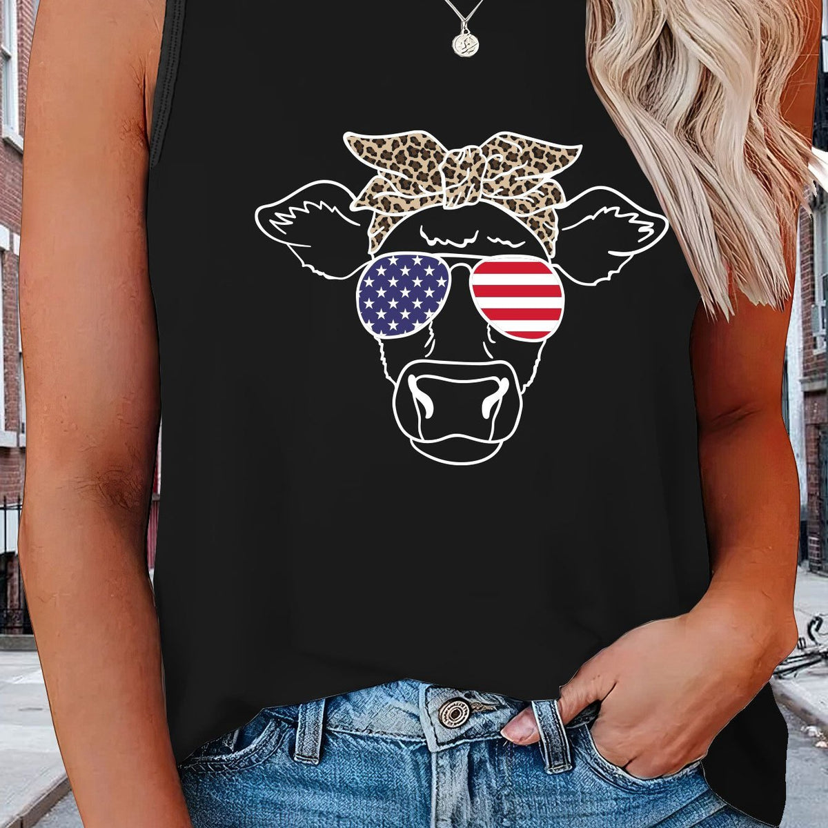  Independence Casual Tank Top Women's Plus Flag Pattern Graphic Print