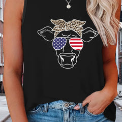  Independence Casual Tank Top Women's Plus Flag Pattern Graphic Print