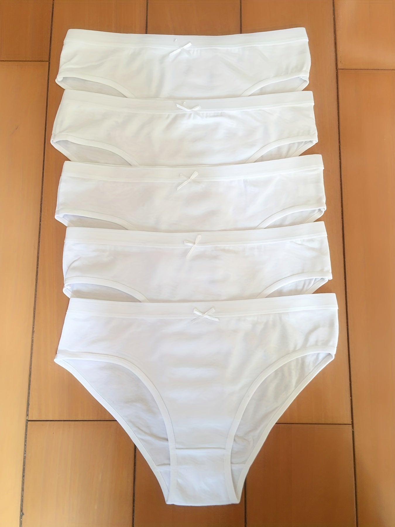 5pcs Low Waist Bow Tie Sports Briefs Comfy & Breathable Intimates Panties