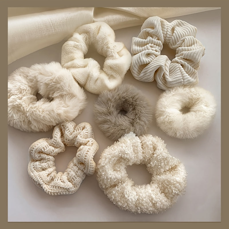 7pcs Fluffy Scrunchies Faux Fur Furry Scrunchies Fur Hair Bands