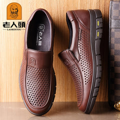 LAORENTOU Men's Leather Hollow Out Loafer Shoes Slip On Lightweight Dress Shoes