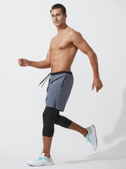 Men's Double Layer Capris With Pockets High Stretch Drawstring