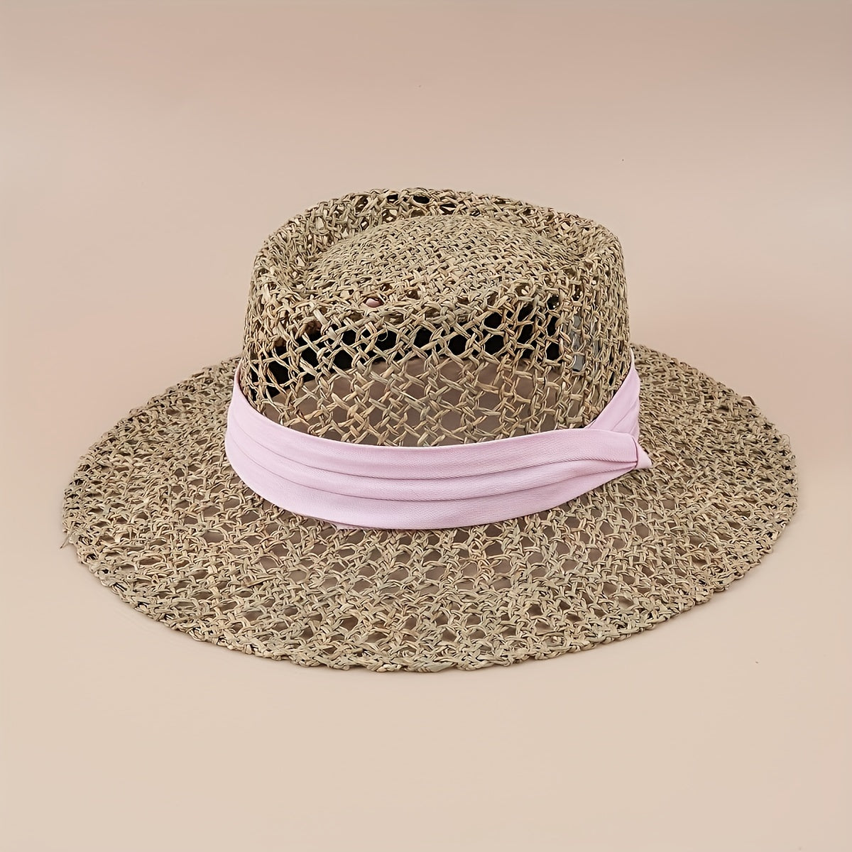 Flat Top Summer Sun Hat Hollow Straw Hat British Jazz Fedora Cap