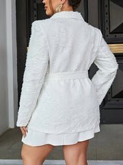  Solid Furry Long Sleeve Blazer with Belt