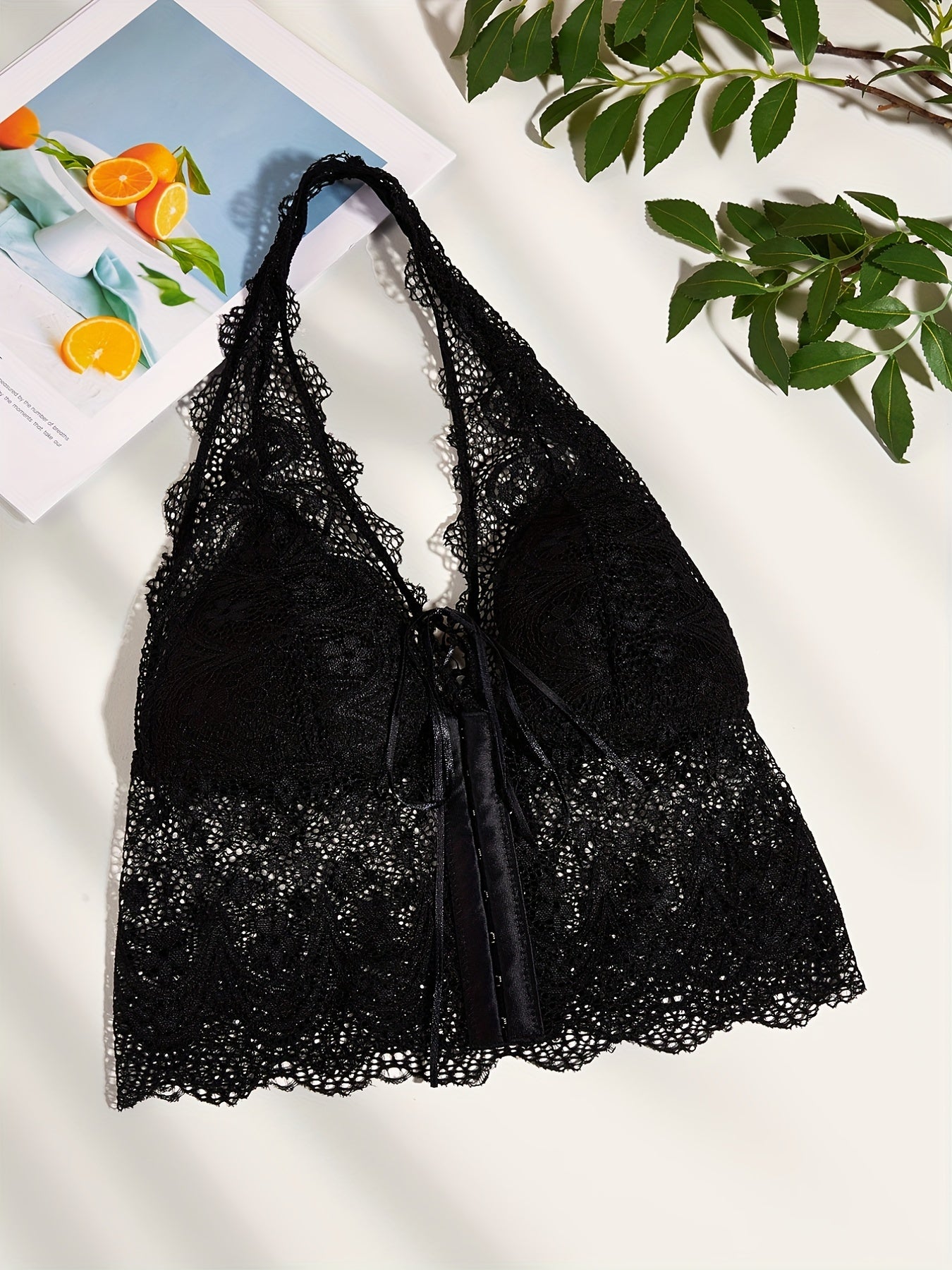 Floral Lace Halter Bra Wireless Lingerie