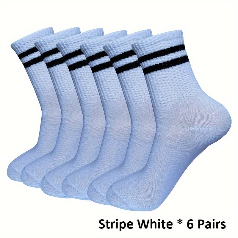 6 Pairs Striped Crew Socks Comfy & Breathable Sports Socks Women's Stockings