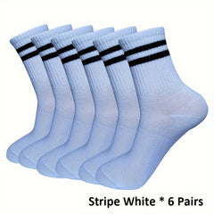 6 Pairs Striped Crew Socks Comfy & Breathable Sports Socks Women's Stockings