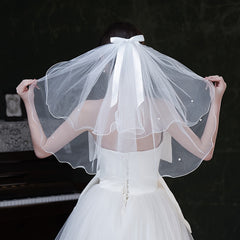 Bridal Veil with Bow Detail Long Satin Ribbon for Weddings