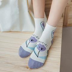 5 Pairs Floral & Heart Print Socks Women's Stockings