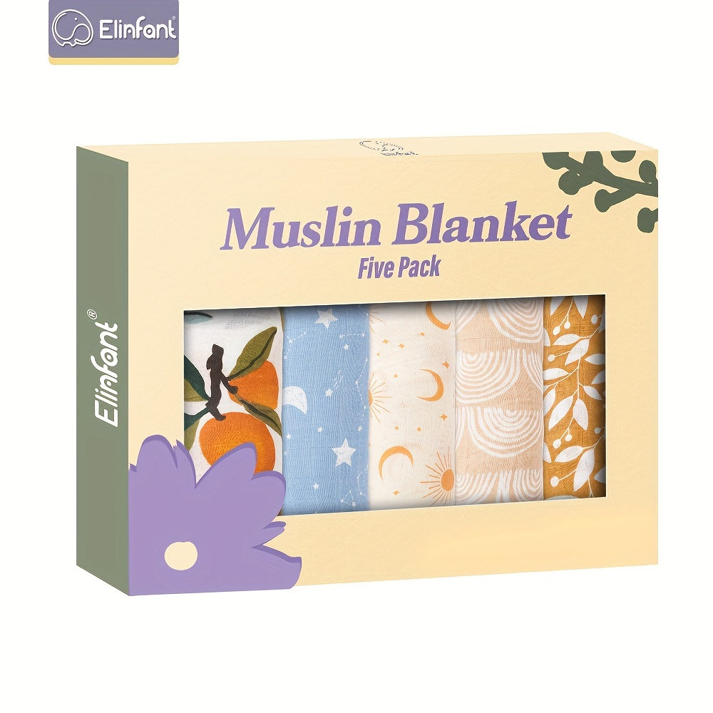 5Pcs Orange Rainbow Moon Baby Bibs Muslin Burp Cloth