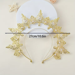 Goddess Crown Tiara Faux Pearl Metal Golden Crown Headband Hairband