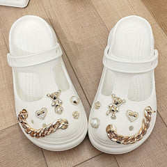 Women's Bear Charms Platform Clogs Cut out Closed Toe Non Slip Sandals